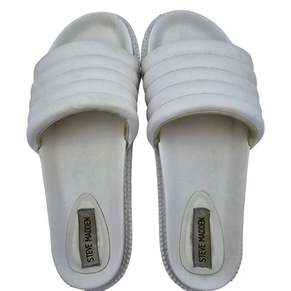 Steve Madden Womans size 10 Canny Puff Platform Slides Sandals in White Slip On - Picture 1 of 7